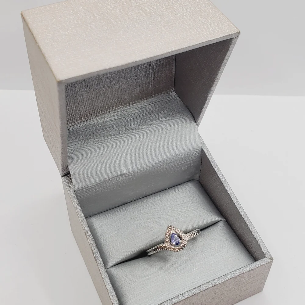 Genuine Pear - Teardrop Tanzanite 925 Sterling Silver Halo Ring
